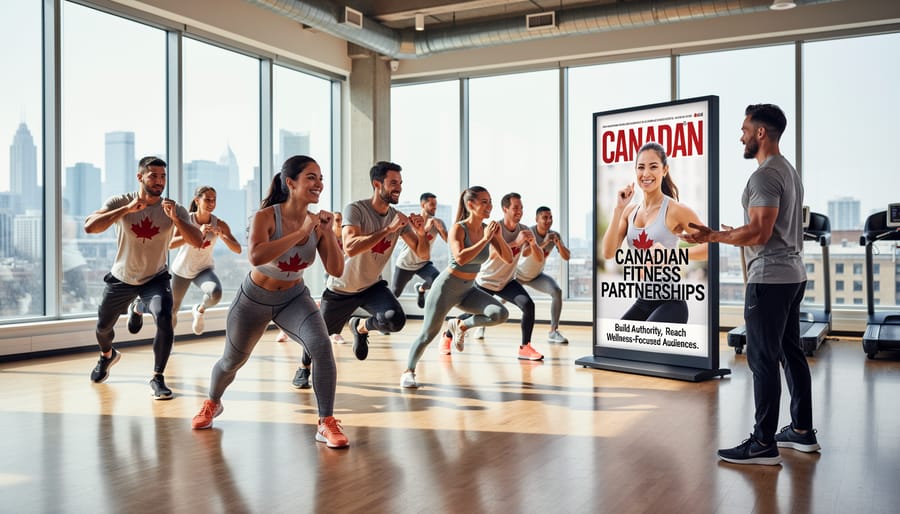 Fitness professional working with laptop surrounded by fitness magazines at desk
